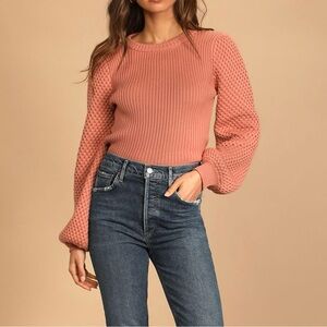 Lulus Rose Pink Cutout Balloon Sleeve Sweater S